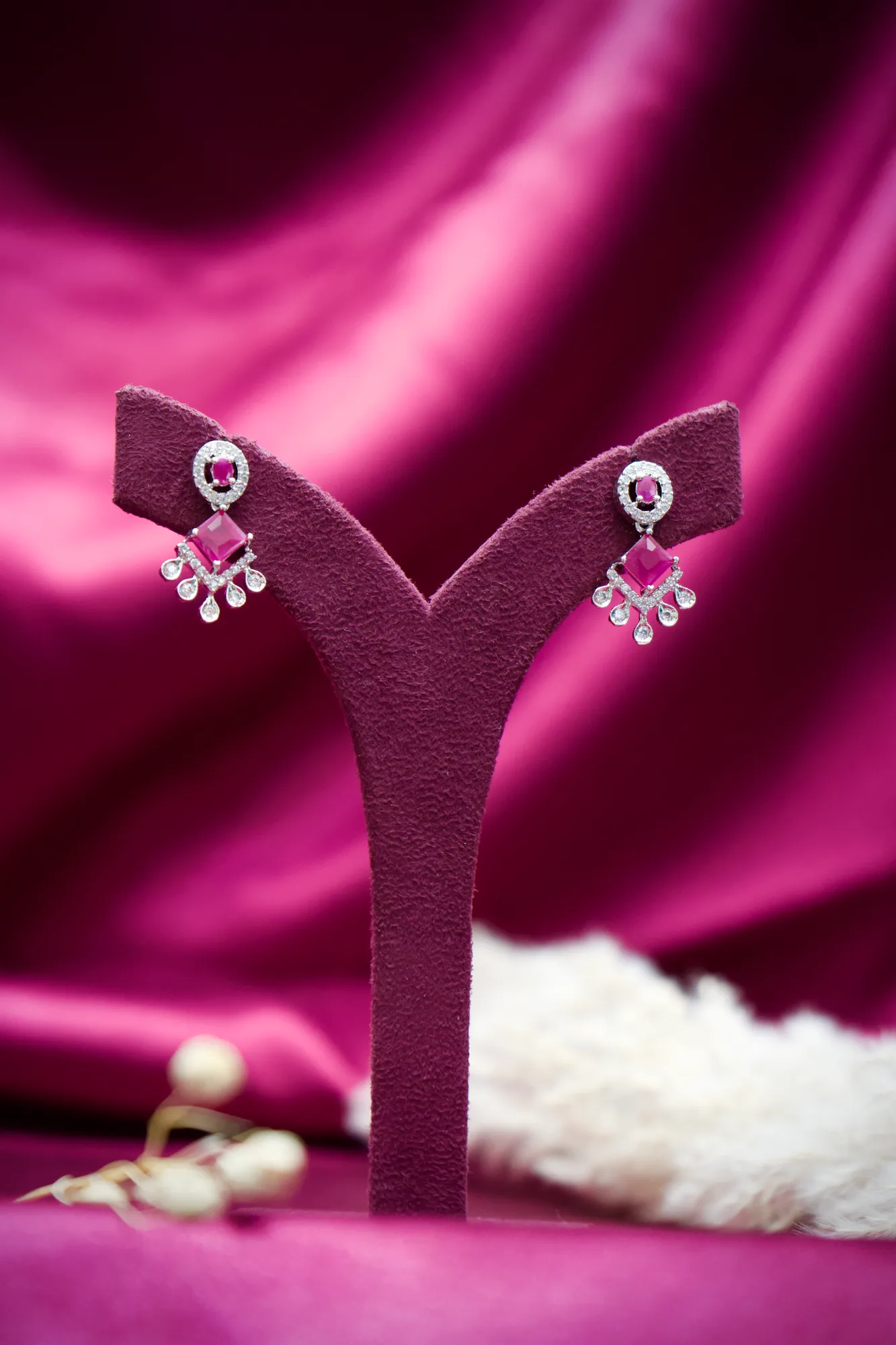 Pink Stone Crystal Drop Earrings