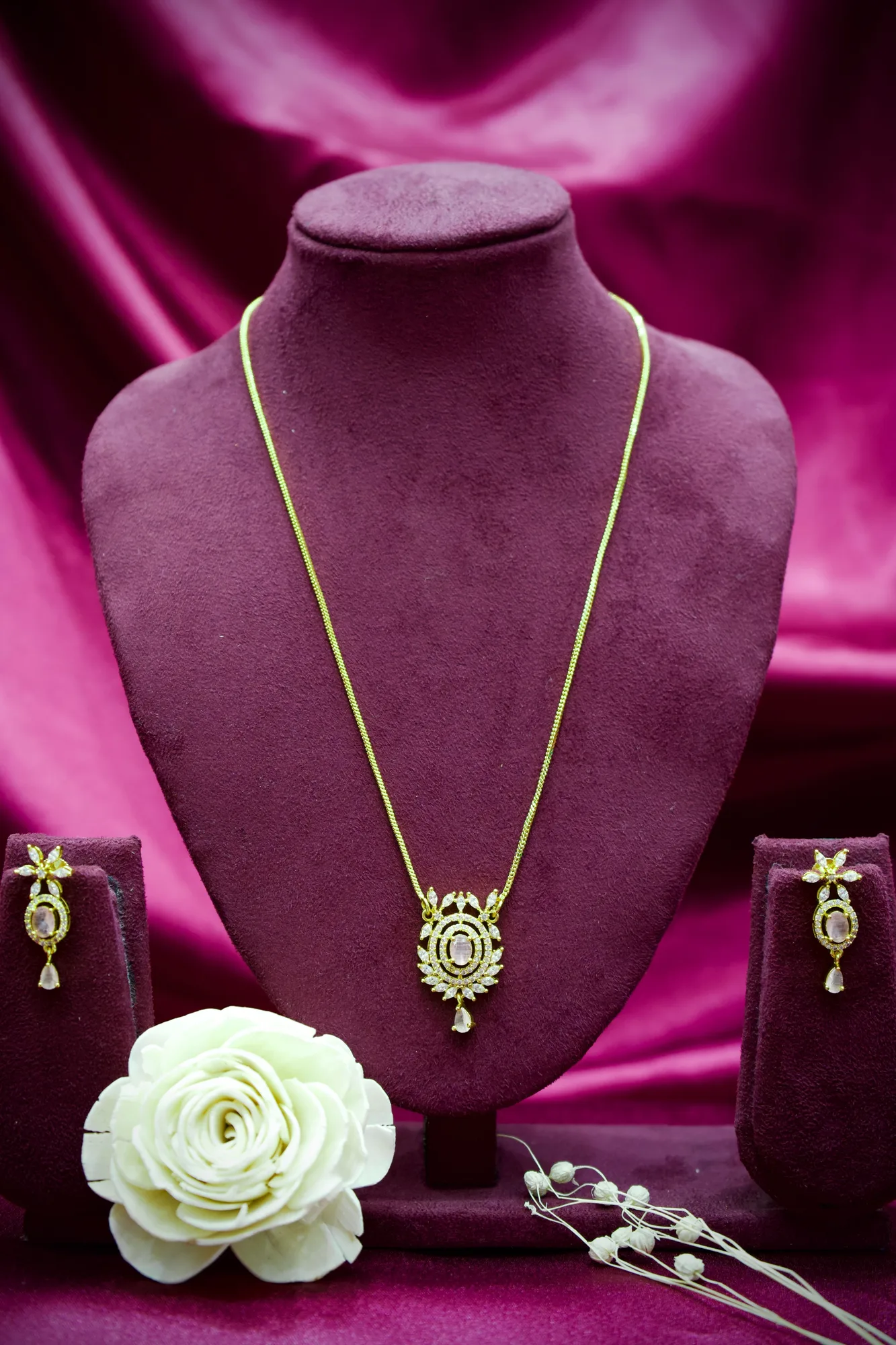 Blush Pink Crystal Floral Halo Pendant Necklace