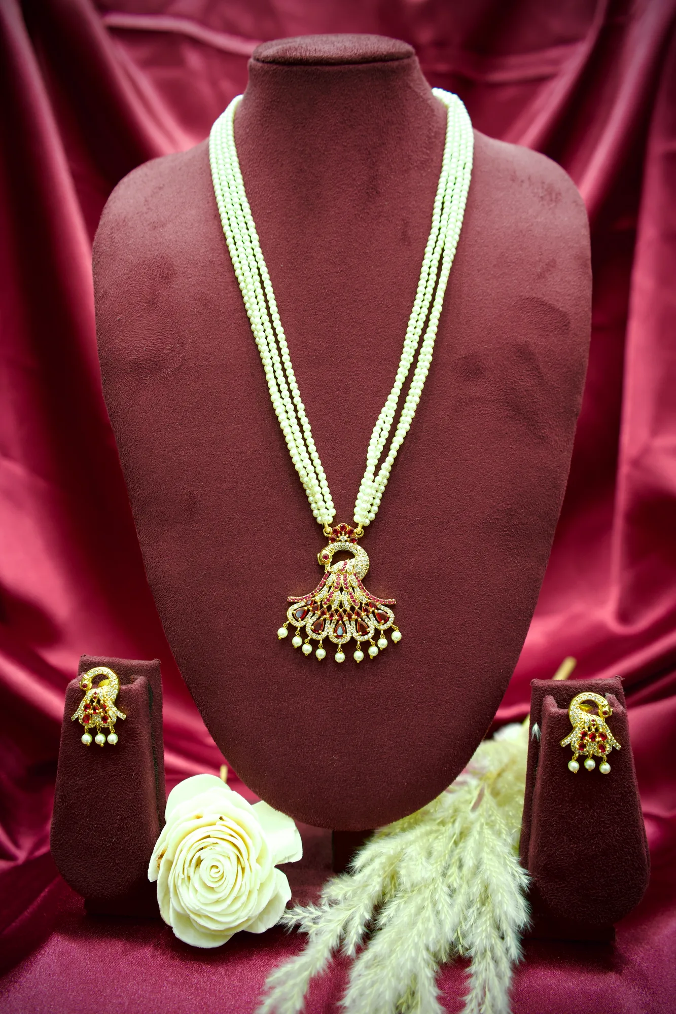 Royal Pearl Peacock Pendant Necklace Set
