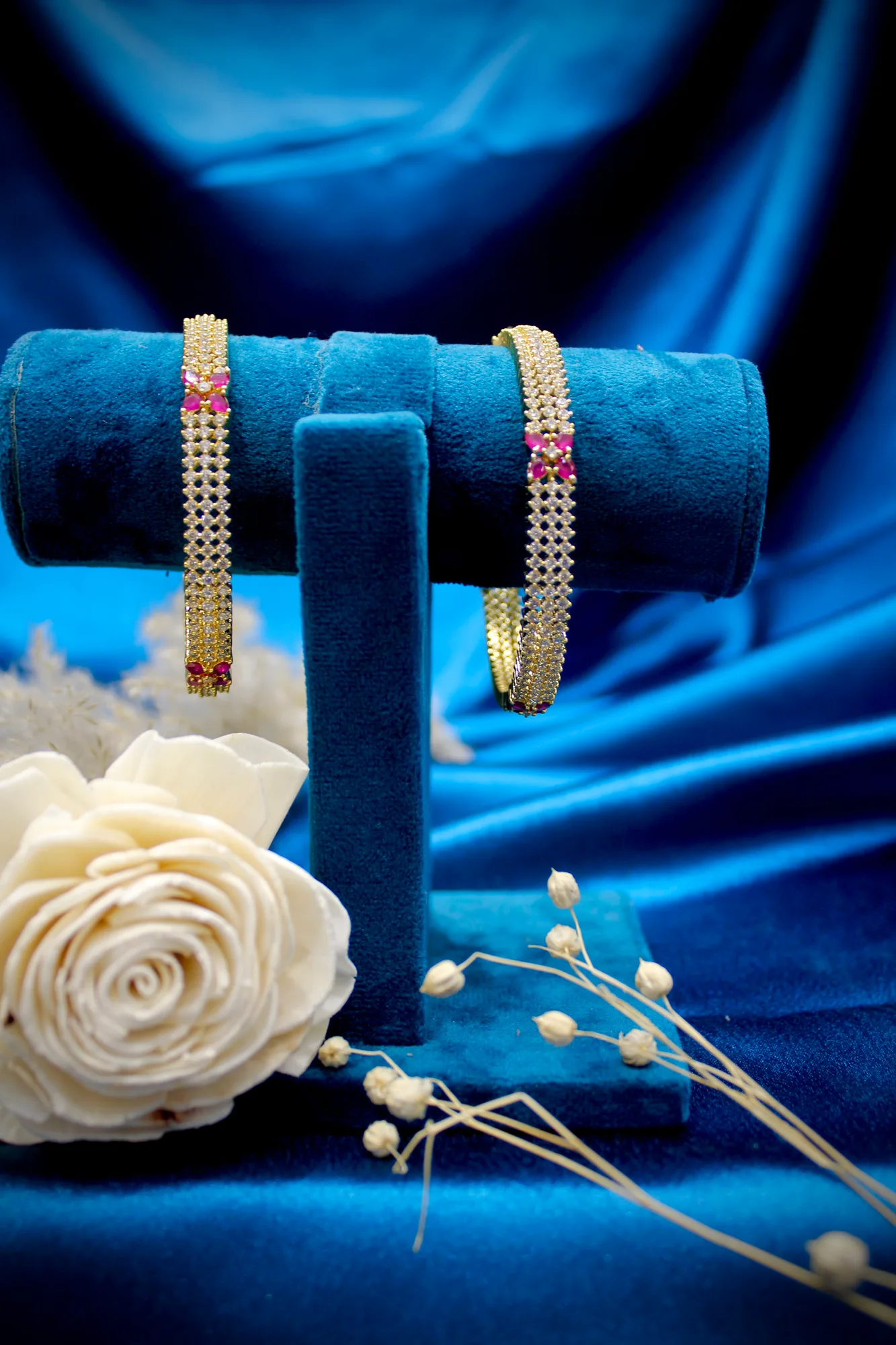 Ruby Floral Crystal Studded Designer Bangles