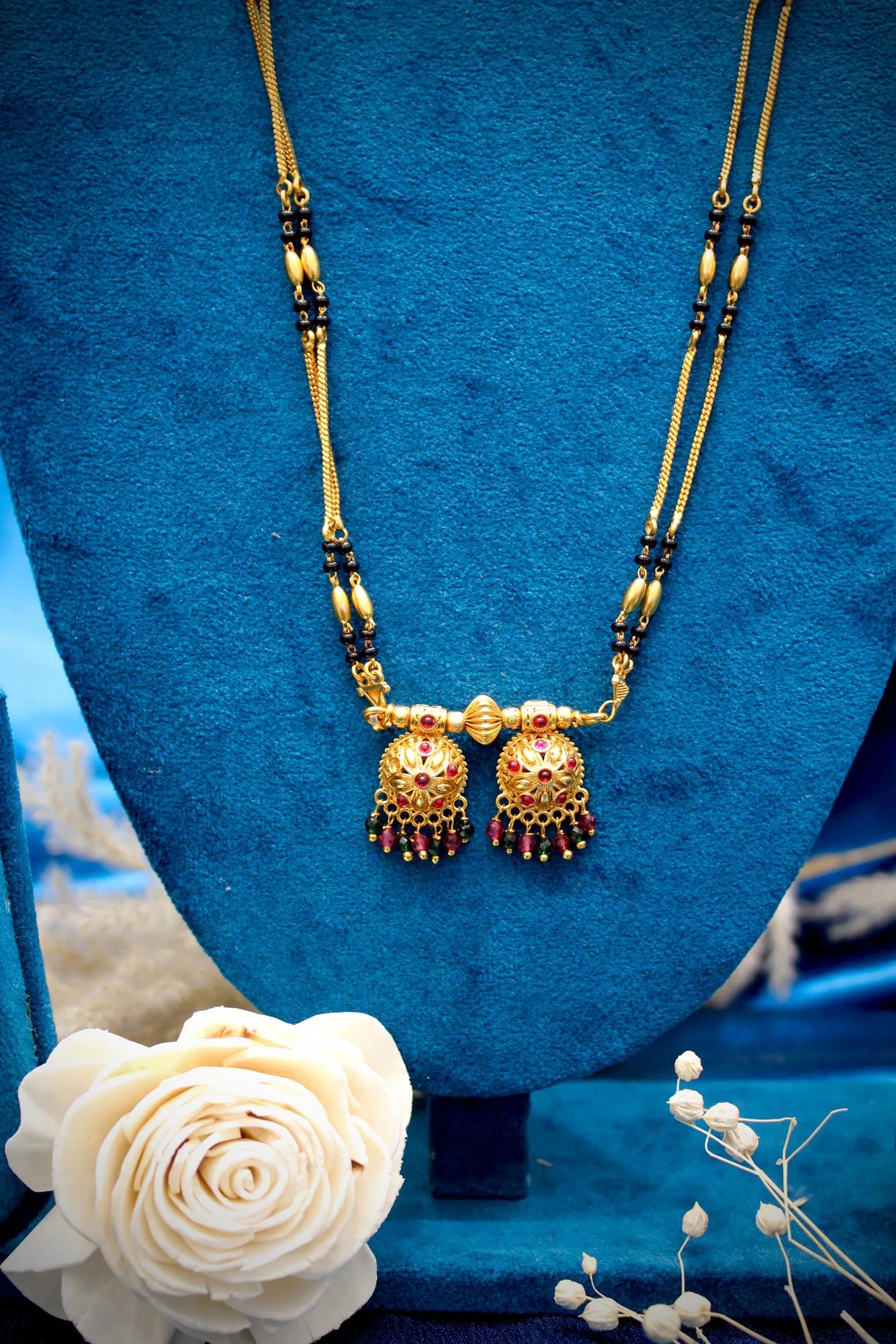 Traditional Gold-Tone Double Pendant Mangalsutra Necklace
